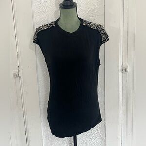 Gracia Black Muscle Tee with Silver Embellishments